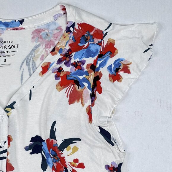 torrid Super Soft Knits Tiered Babydoll Top Floral Button-Front Size 3 - NWOT - Picture 5 of 13